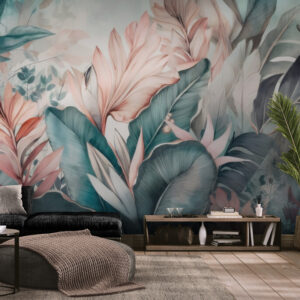 Fototapety z motywem liści, nowoczesne bezszwowe fototapety do sypialni „W objęciach natury”