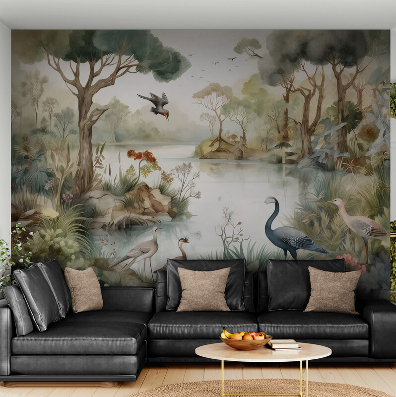 Fototapety z motywem natury, ekologiczne fototapety z wizerunkiem lasu i ptaków „Tajemnica lasu” - obrazek 3