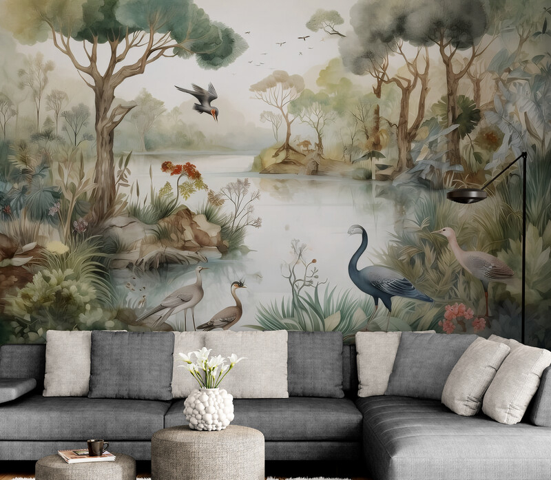 Fototapety z motywem natury, ekologiczne fototapety z wizerunkiem lasu i ptaków „Tajemnica lasu” - obrazek 2