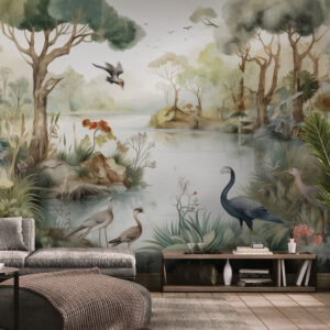 Fototapety z motywem natury, ekologiczne fototapety z wizerunkiem lasu i ptaków „Tajemnica lasu”