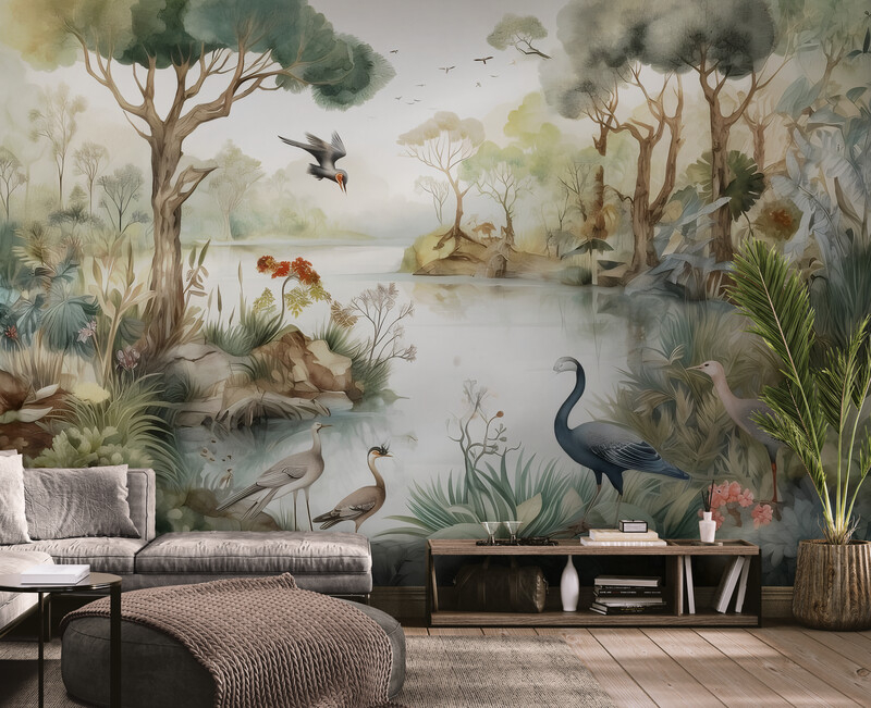 Fototapety z motywem natury, ekologiczne fototapety z wizerunkiem lasu i ptaków „Tajemnica lasu”