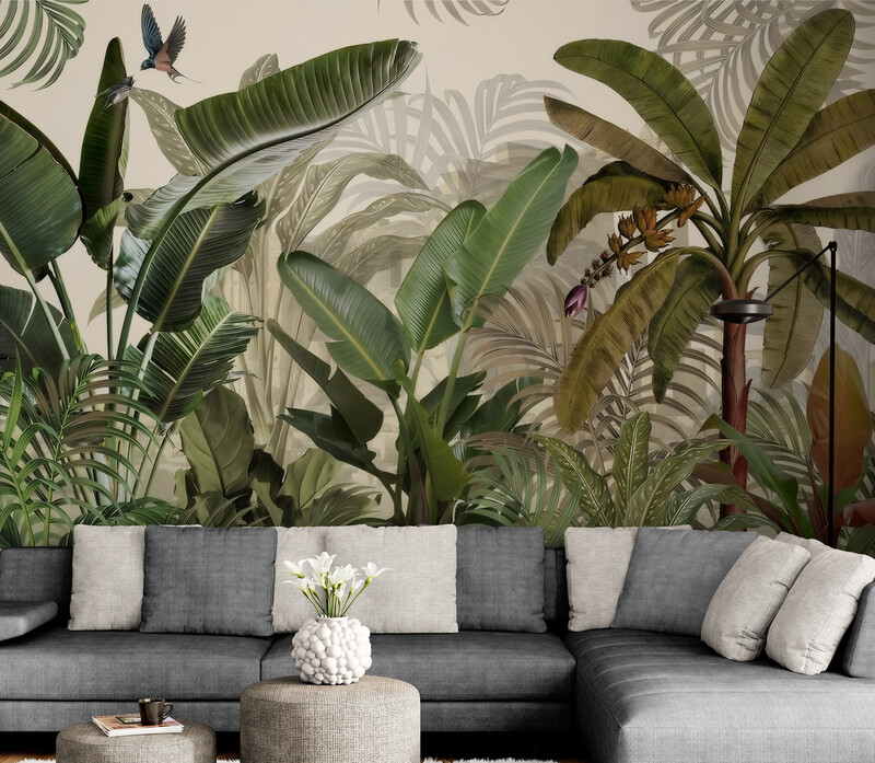 Fototapety tropikalne, nowoczesne bezszwowe fototapety z roślinami „Tropikalny chór” - obrazek 3