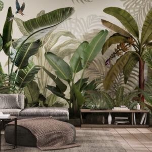 Fototapety tropikalne, nowoczesne bezszwowe fototapety z roślinami „Tropikalny chór”