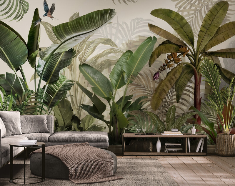Fototapety tropikalne, nowoczesne bezszwowe fototapety z roślinami „Tropikalny chór”