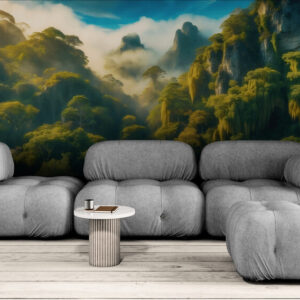 Zielone fototapety z motywem lasu, bezszwowe fototapety powiększające przestrzeń „Zielone wzgórza”