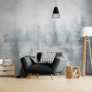 Abstrakcyjne fototapety z motywem lasu, neutralne fototapety w białych i szarych tonach „Duchowy las”