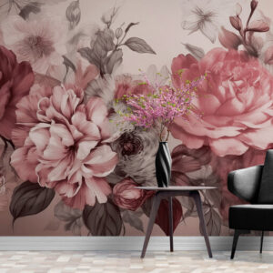 Fototapety z kwiatami, winylowe fototapety do aranżacji wnętrza „Duże różowe piwonie”