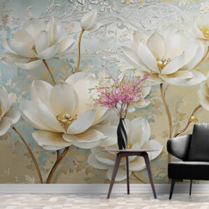Bezszwowe fototapety 3D z kwiatami, fototapety z efektem trójwymiarowego wzoru „Kwiaty 3D”