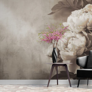 Fototapeta z piwoniami, stylowa winylowa fototapeta w stylu loft "Duże białe piwonie"