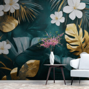 Nowoczesna fototapeta 3D z kwiatami, bezszwowa fototapeta kwiaty "Białe kwiaty"