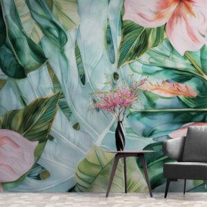 Fototapeta z abstrakcyjnym wzorem kwiatowym, bezszwowa fototapeta z efektem akwareli "Tropical Fantasy"