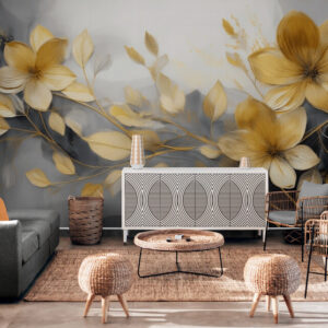 Fototapeta ze złotym wzorem, bezszwowa fototapeta kwiaty "Złote Kwiaty"