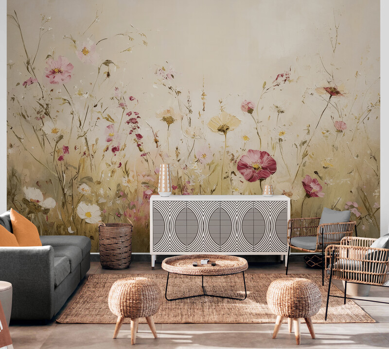 Fototapeta z nadrukiem kwiatowym, winylowa fototapeta z polnymi kwiatami "Kwitnące pole"