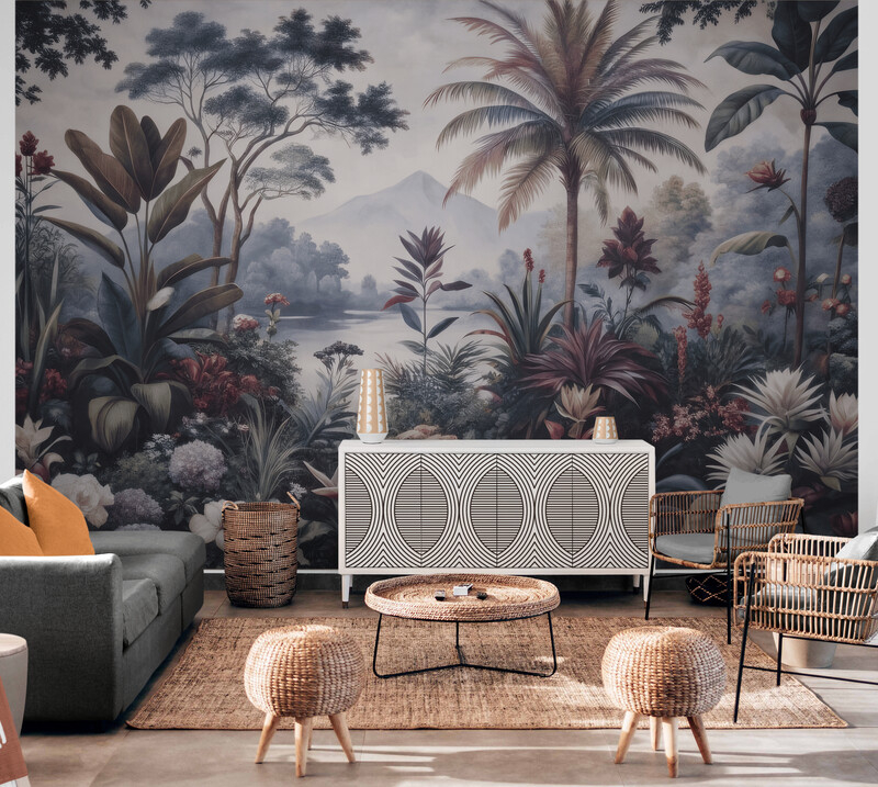 Fototapeta tropikalna, bezszwowa fototapeta z wizerunkiem drzew "Tropikalny raj"