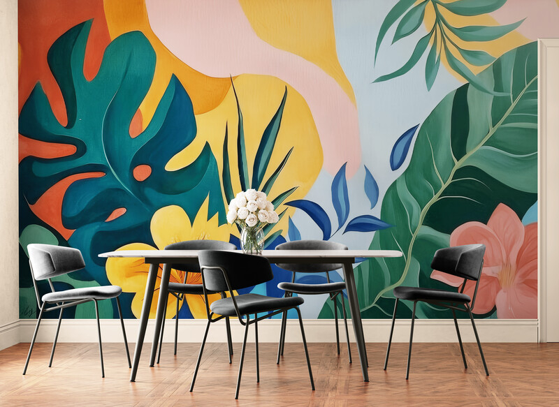 Jasna fototapeta z liśćmi, bezszwowa fototapeta do wnętrza domu "Wielobarwne liście" - obrazek 3