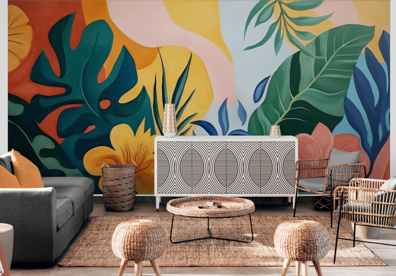 Jasna fototapeta z liśćmi, bezszwowa fototapeta do wnętrza domu "Wielobarwne liście"