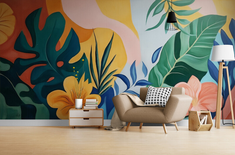 Jasna fototapeta z liśćmi, bezszwowa fototapeta do wnętrza domu "Wielobarwne liście" - obrazek 2