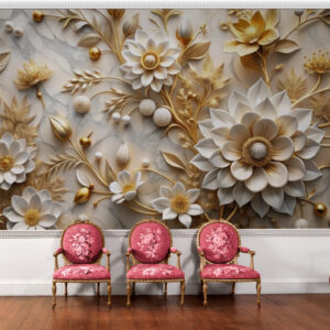 Fototapeta kwiaty, bezszwowa fototapeta do salonu "Kwiaty na marmurowym tle"