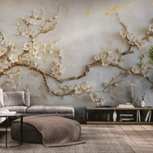 Fototapeta 3D z gałązką kwitnącej wiśni, "Kwitnąca gałąź"