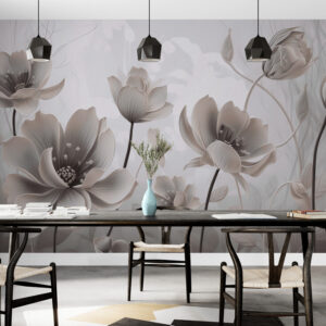 Fototapeta z wzorem kwiatów 3D "Szare Kwiaty"