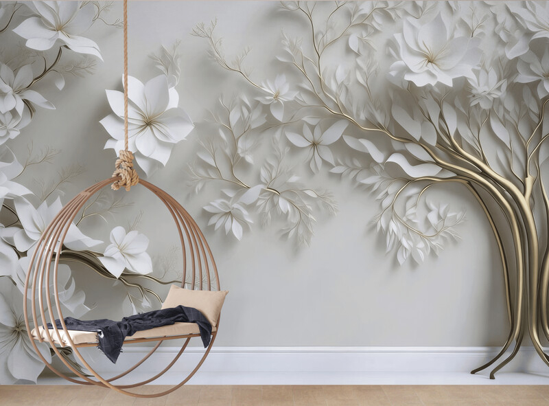 Fototapeta 3D w jasnych barwach "Białe Kwitnące Drzewo" - obrazek 3