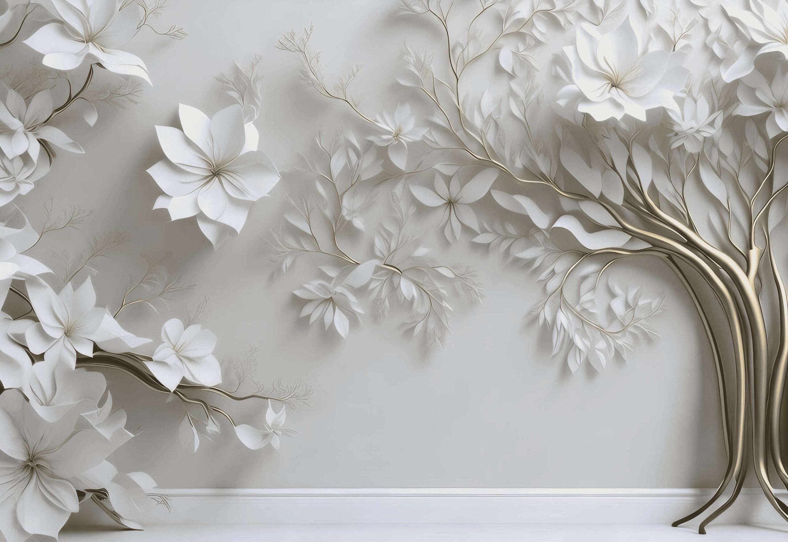 Fototapeta 3D w jasnych barwach "Białe Kwitnące Drzewo" - obrazek 4