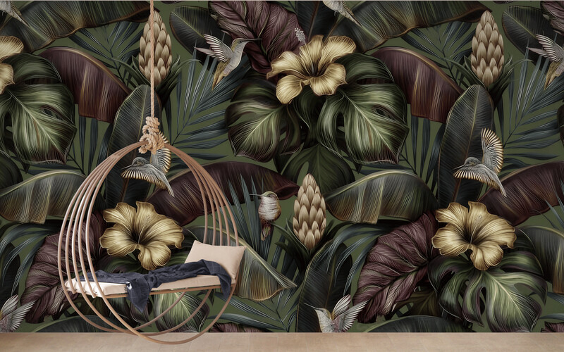 Fototapeta w ciemnej tonacji "Kwiaty w liściach" - obrazek 3