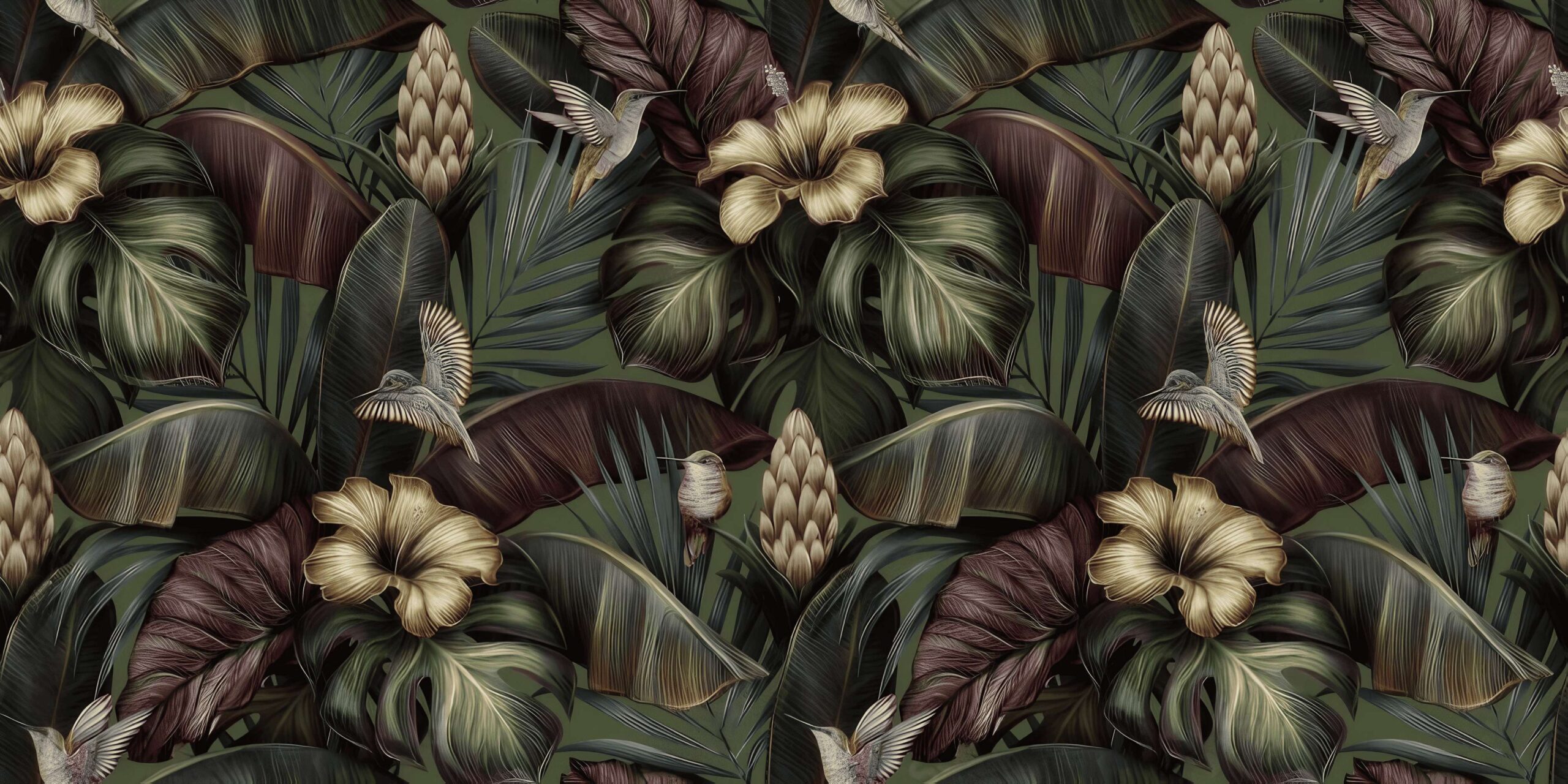 Fototapeta w ciemnej tonacji "Kwiaty w liściach" - obrazek 4