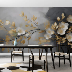 Fototapeta w odcieniach szarości i złota "Złote Kwiaty"