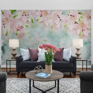 Tymczasowa fototapeta do sypialni, fototapeta z kwiatami "Lilie na ścianie"