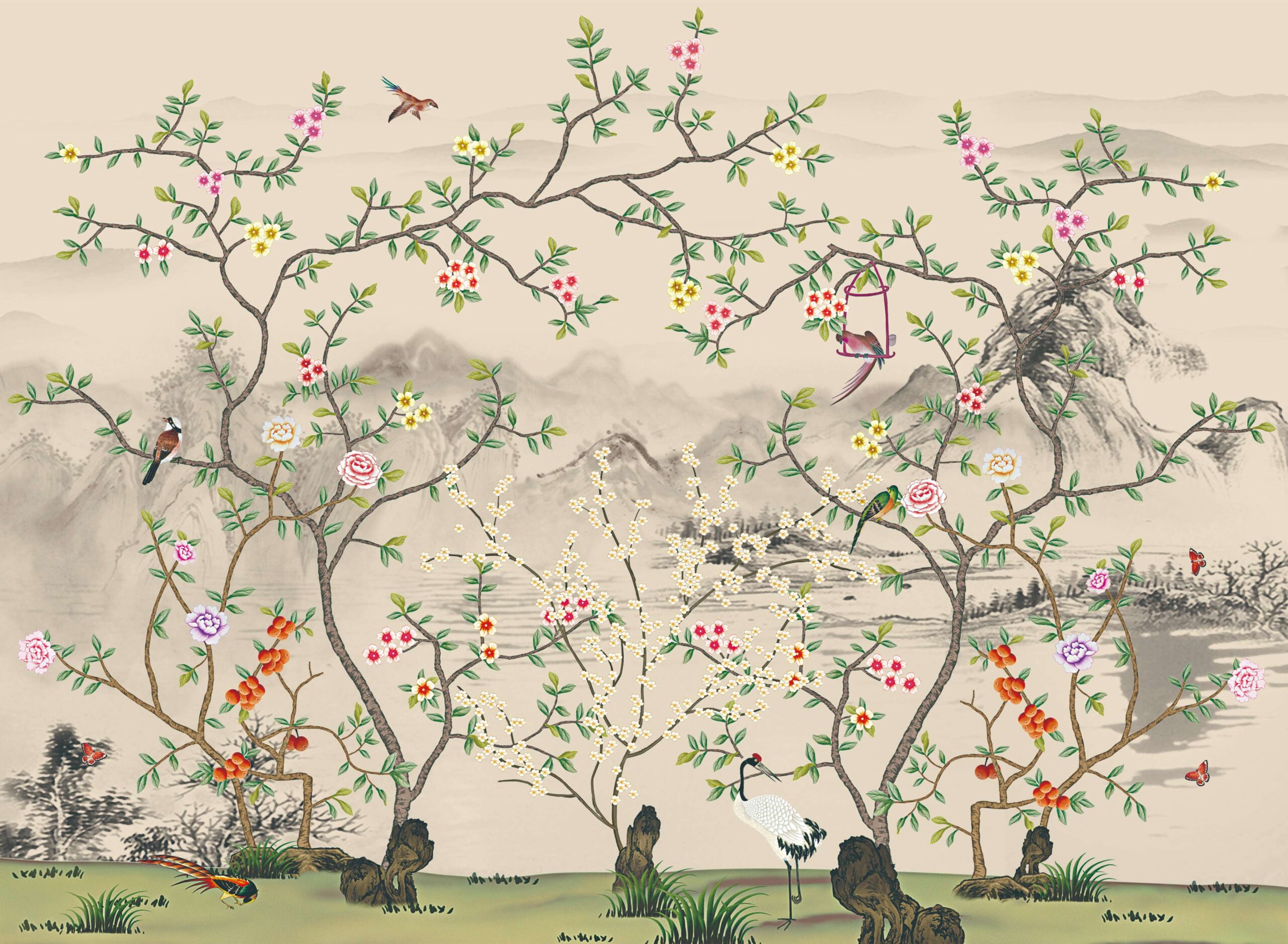 Fototapeta winylowa z kwiatami i ptakami, fototapeta z drzewami "Wiosna" - obrazek 5