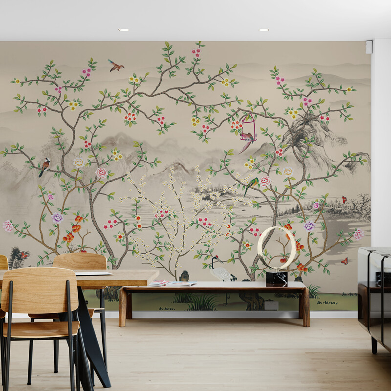 Fototapeta winylowa z kwiatami i ptakami, fototapeta z drzewami "Wiosna"