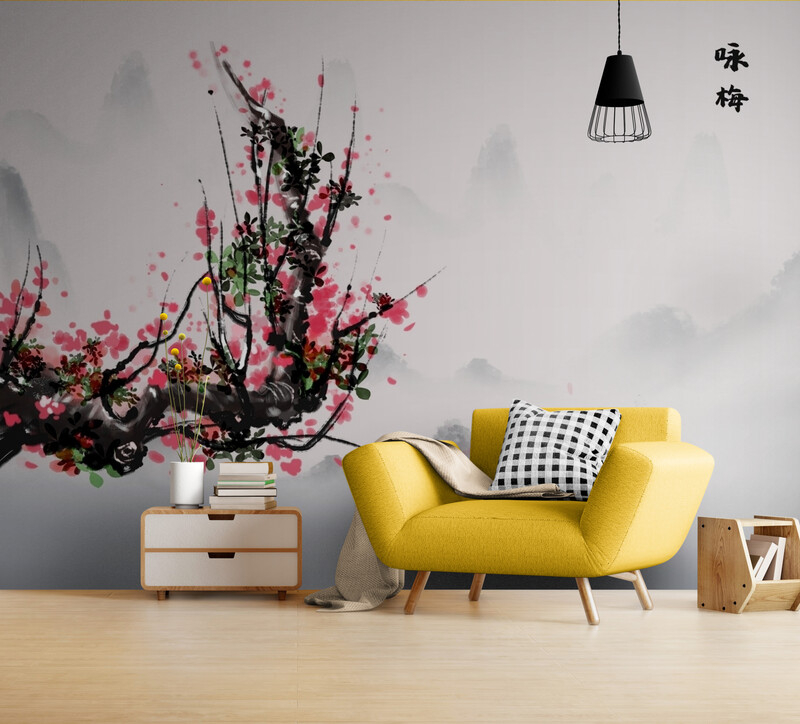 Fototapeta w stylu japońskim z kwiatami sakury, „Gałąź kwitnącej wiśni” - obrazek 2