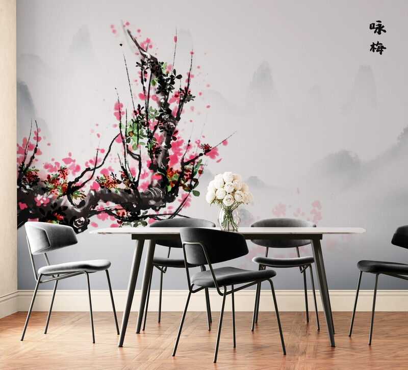 Fototapeta w stylu japońskim z kwiatami sakury, „Gałąź kwitnącej wiśni”