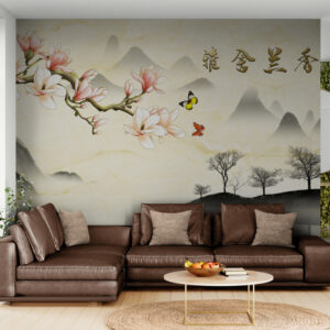 Fototapeta w stylu orientalnym z hieroglifami „Gałąź magnolii”