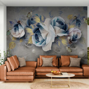 Fototapety 3D z niebieskimi kwiatami „Delikatność”