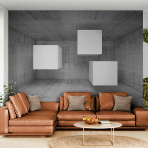 Fototapety z efektem głębi, fototapety 3D powiększające przestrzeń „Trzy białe sześciany”