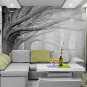 Fototapety z drzewami, czarno-białe fototapety do sypialni „Widmowy las”